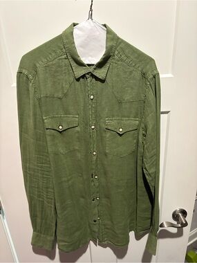 MC2 Saint Barth Olive green linen Button-Front Western Shirt